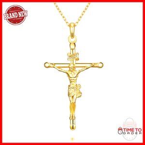 Sterling Silver Crucifix Necklace 18K Gold Plated 18/20 Inch Chain